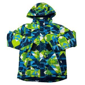 PhiBee Kids Outdoor Jacket Winter Ski Coat Boys youth Size 14 Green geometric